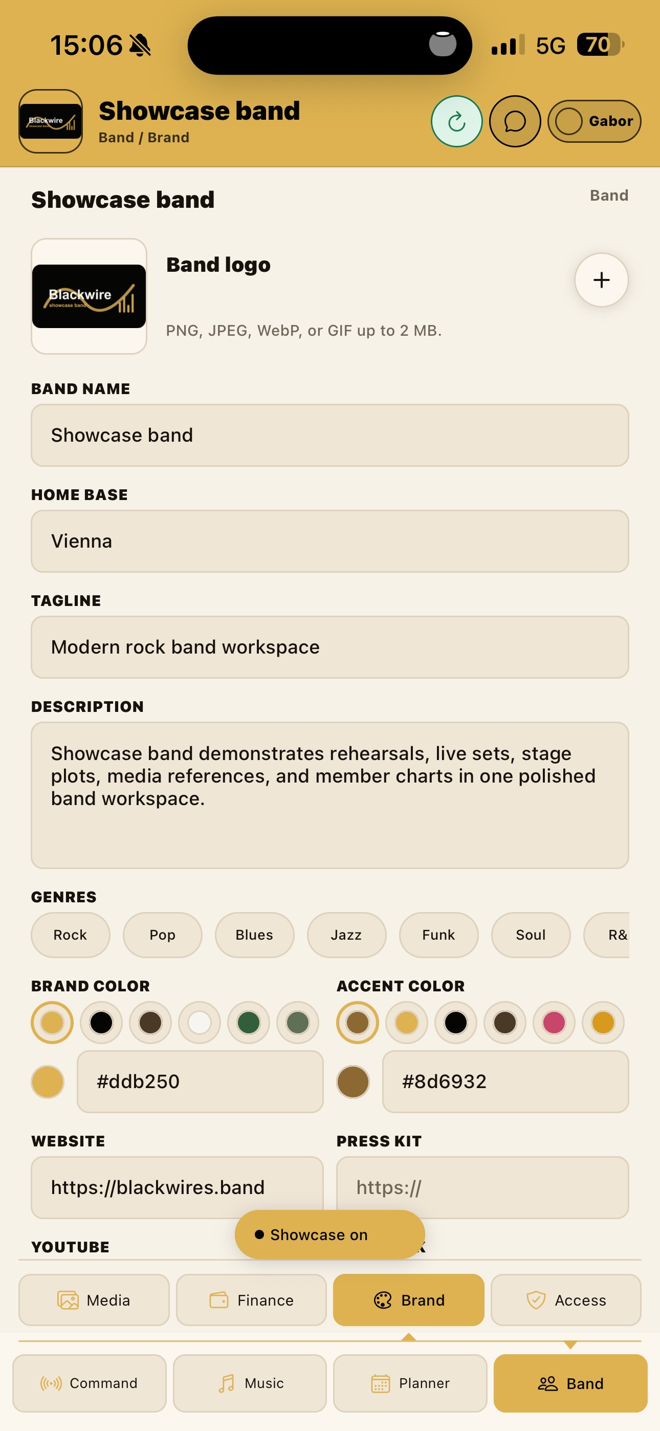 Blackwires band brand screenshot