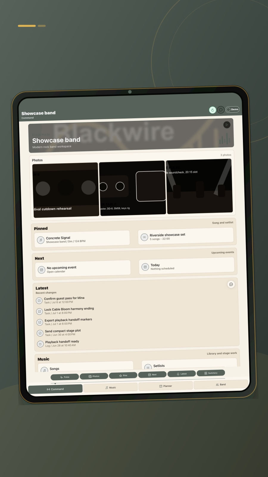 Blackwires tablet command center