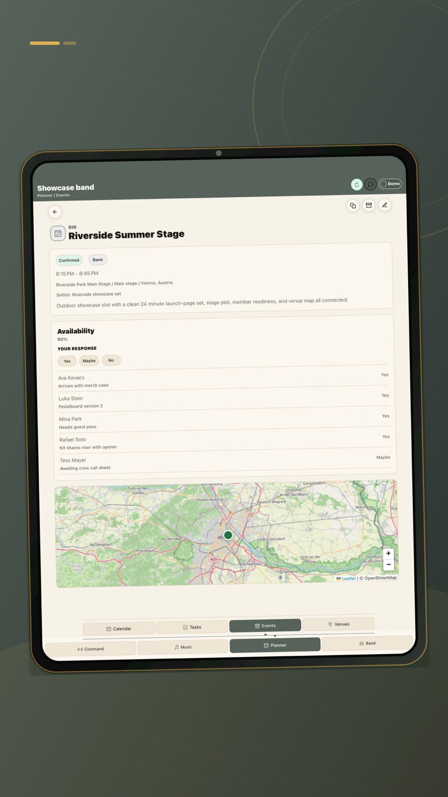 Blackwires tablet event planning